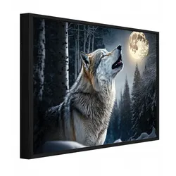 BILDER mit Rahmen Wolf Wald Schwarz 100x70 cm