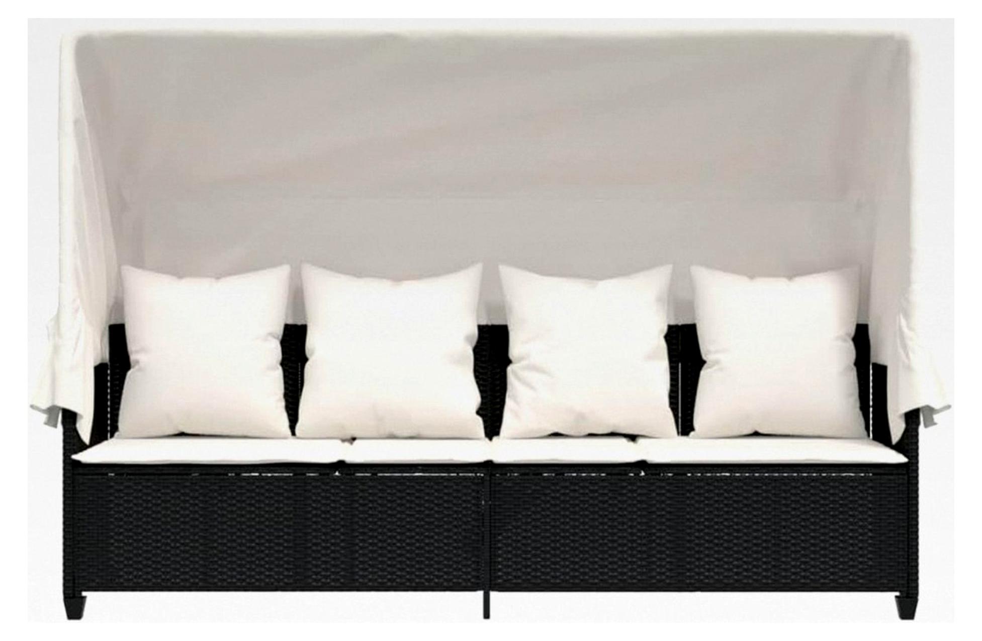 Loungebett für den Außenbereich mit Liegefunktion, 3-Sitzer Balkonsofa mit Dach, Gartensofa aus Polyrattan, Gartenliege, Relaxliege, Sonnenliege mit Dach in Schwarz