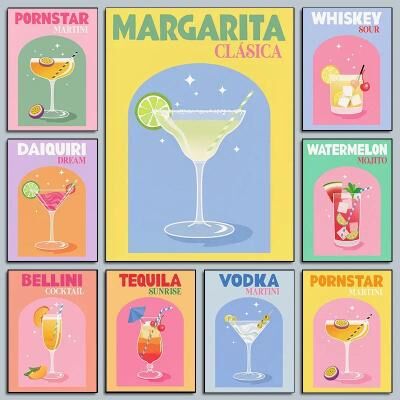Uplift Treasures Colorful Cocktail Canvas Wall Art Prints 3 11.81 15.75 In