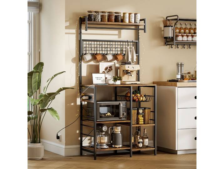 HOMCOM Étagère Cuisine LED Industrielle Micro-ondes 80x42x162 cm