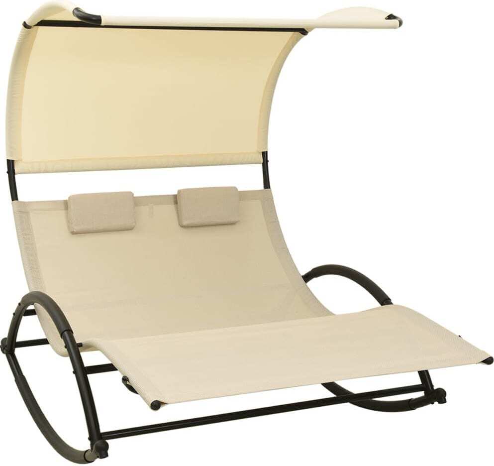 The Living Store Doppel-Sonnenliege mit Sonnendach Textilene Creme