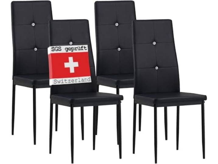 Albatros eetkamerstoelen DIAMOND set van 4, zwart, comfortabel & ergonomisch gevormde rugleuning, keukenstoelen