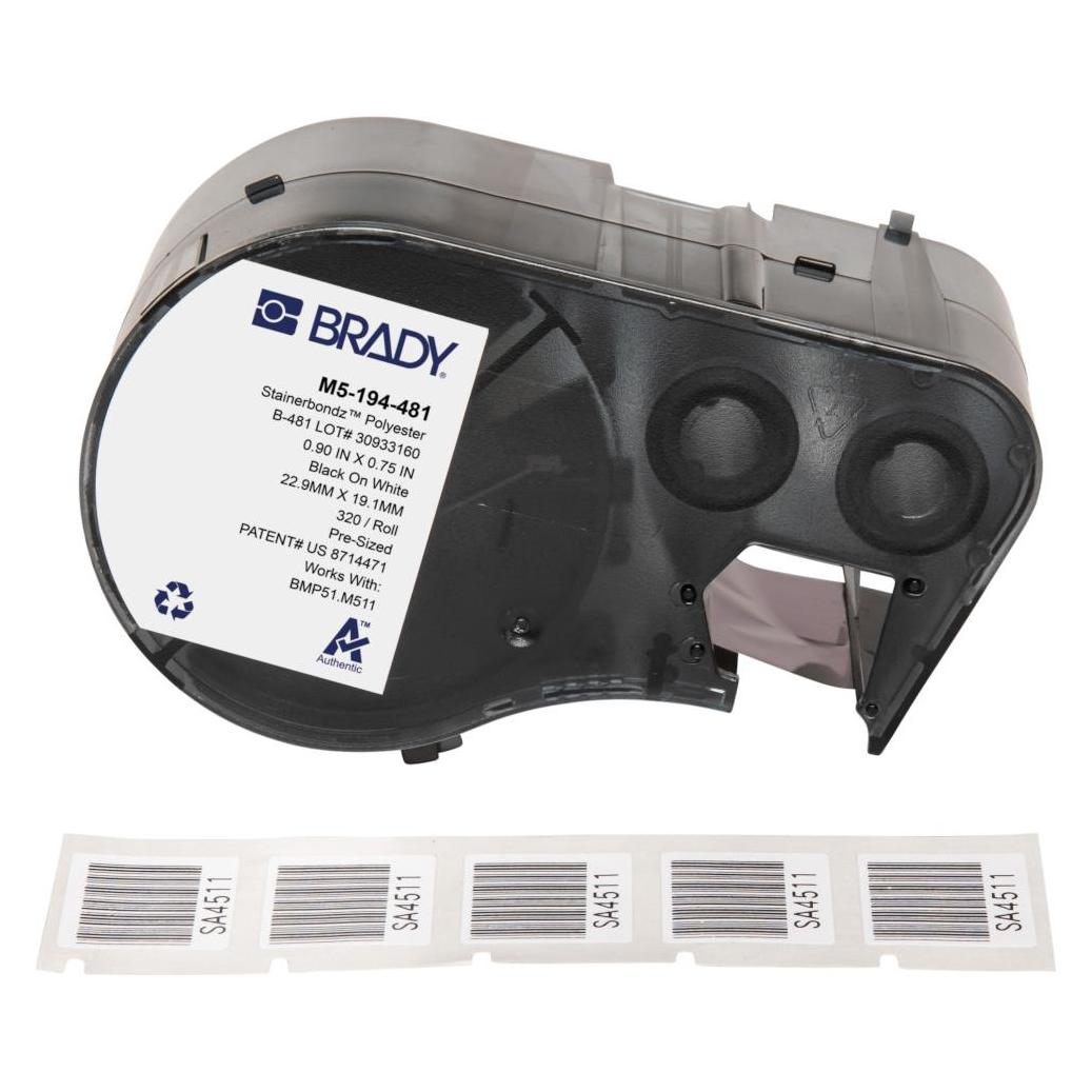 Brady M5-194-481, Polyester, Schwarz auf weiss, matt, 22.86 x 19.05 mm, permanent (320 E.) (M5-194-481)