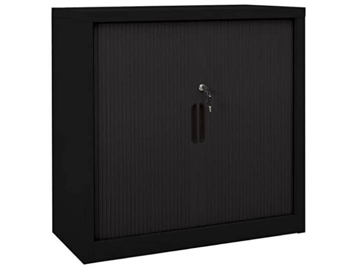 vidaXL Schiebetürenschrank Schwarz 90x40x90cm Stahl Sideboard Schrank Rolltür Büroschrank Aktenschrank Büromöbel Metallschrank Stahlschrank