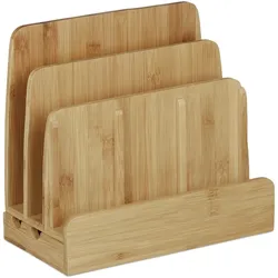Relaxdays Ladestation Bambus, Ladestationhalter, 3 Ablagen, Smartphone, Handy, Tablets, HBT: 23 x 25,5 x 13,5 cm, natur