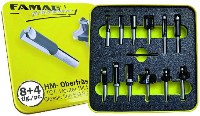 FAMAG Jeu de fraises HM Classic line 8+4 pcs S8 mm en boîte métal (3381.884)