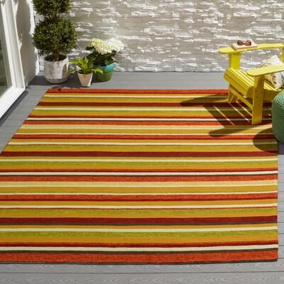 Alexander Home Capri Sunset Stripe Hand-hooked Indoor/ Outdoor Rug