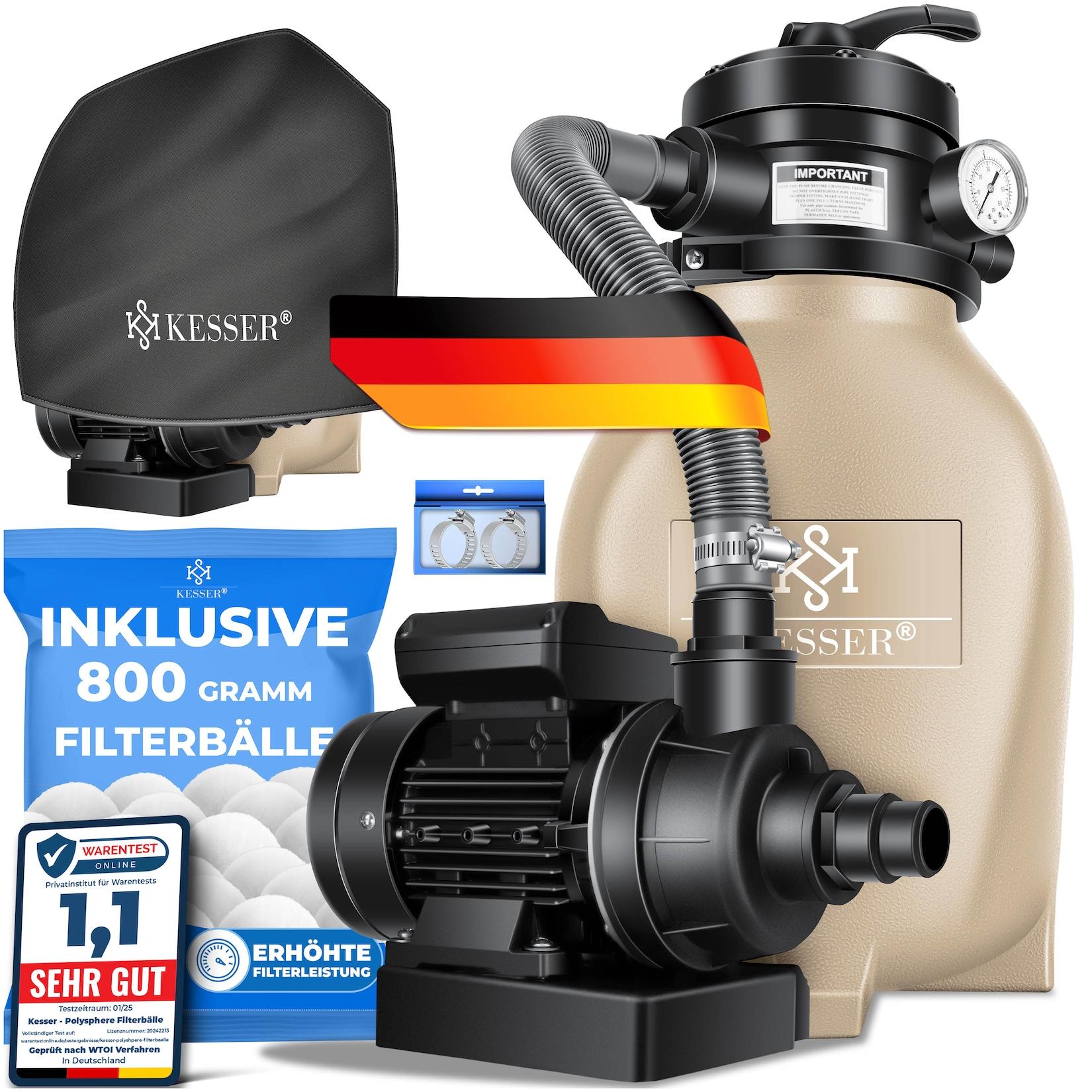 KESSER® Sandfilter Sandfilteranlage + 800g Filterbälle ersetzen 25kg Filtersand- Poolfilter 10 m³/h Filteranlage Filterkessel für Pool Schwimmbecken 4-Wege Ventil , einfache Steuerung