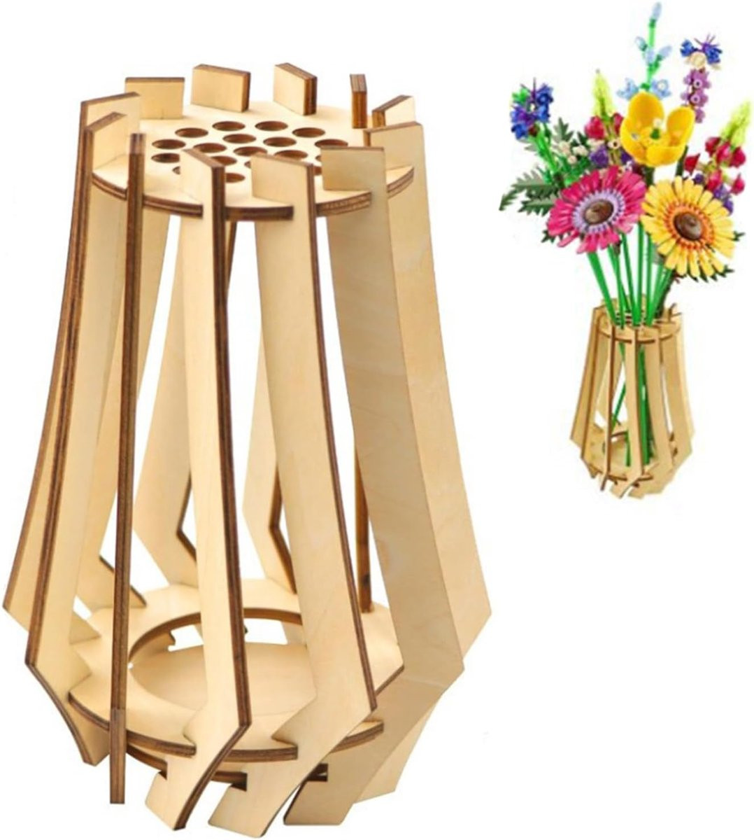 Houten Puzzel Vaas voor Kunstbloemen en Decoratie