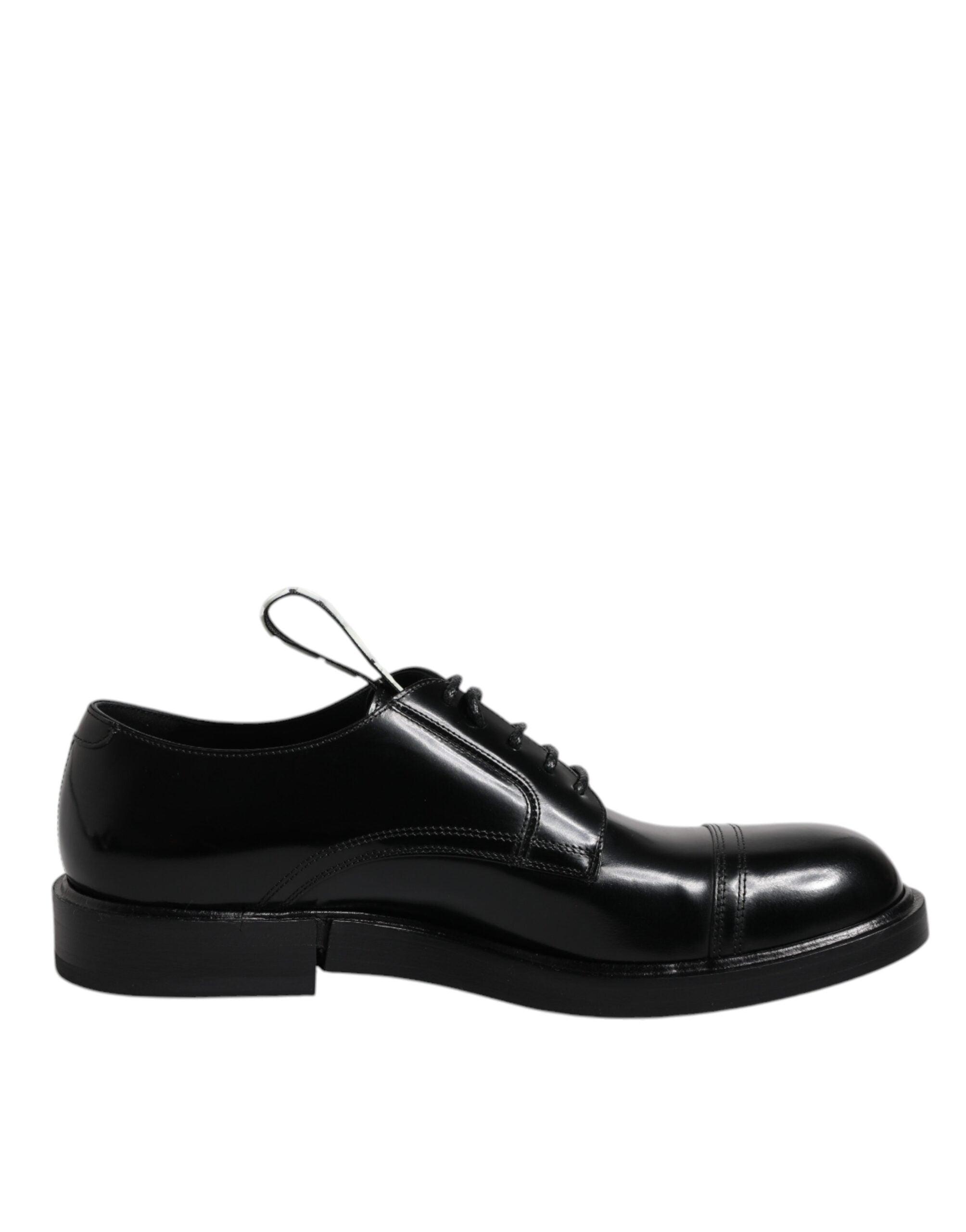 Dolce & Gabbana Schwarze Lackleder Derby Schnürformelle Schuhe