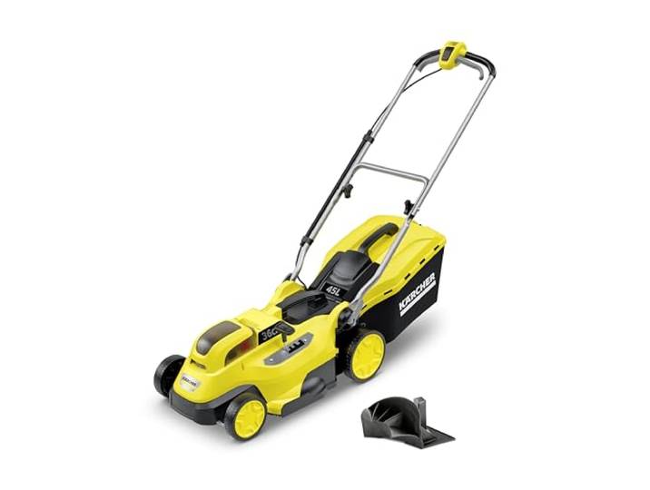 Kärcher 18 V Tondeuse à Gazon sans Fil LMO 18-36\, Largeur de Coupe : 36 cm\, Hauteur de Coupe Réglable : 30-70 mm\, Bac de Ramassage : 45 L\, nécessite la Batterie Kärcher 18 V\, Batterie Non Incluse