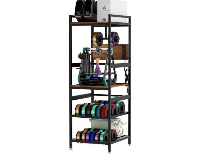Étagère imprimante 3D – station de travail ouverte 4 niveaux – support filament en T – noir