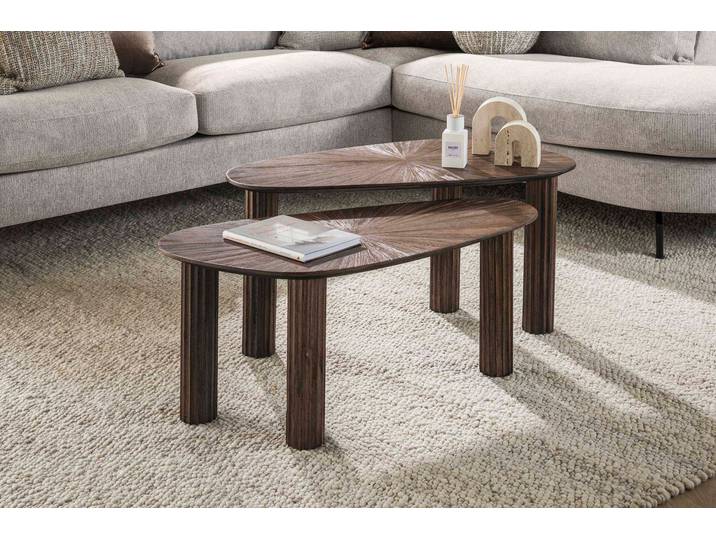 Couchtisch Dunara - 2er Set aus hochwertigem Teakholz in dunkelbraun - Dunkelbraun - Luxusbetten24