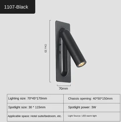 Friendly Fresh Finds Modern LED Wall Reading Light With USB Charging Port For Bedroom Bedside & Living Room 1107 black warm Light 3000k