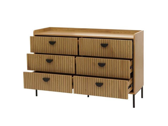 Commode HWC-O39 Armoire Highboard 6 tiroirs Mélamine MDF 80x120x44cm - naturel