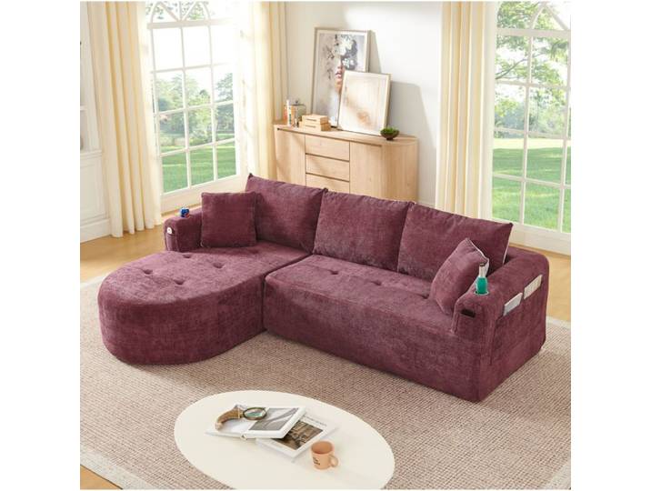 ELVORIN canapé d angle Cloud forme en L tissu aspect lin rouge bordeaux 2 colis
