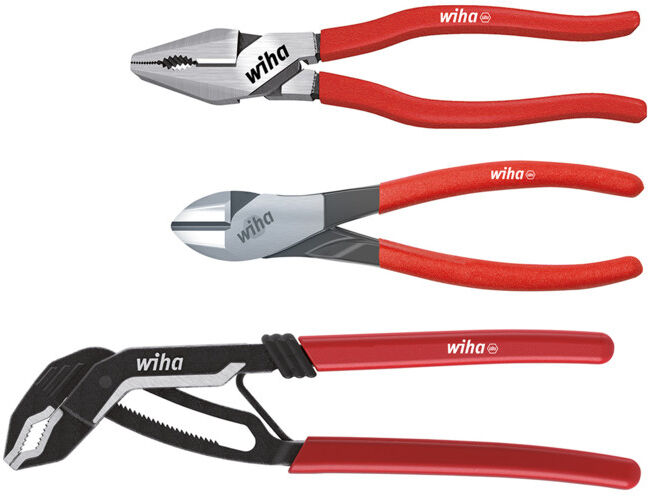 Wiha Jeu de pinces Classic pour circlips Pince universelle grande capacité, pince multiprise, pince coupante diagonale grande capacité, 3 pcs (26853) (26853)