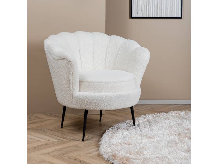 Loungesessel Calais Weiß/Weiß Teddystoff 83 x 76 x 77cm