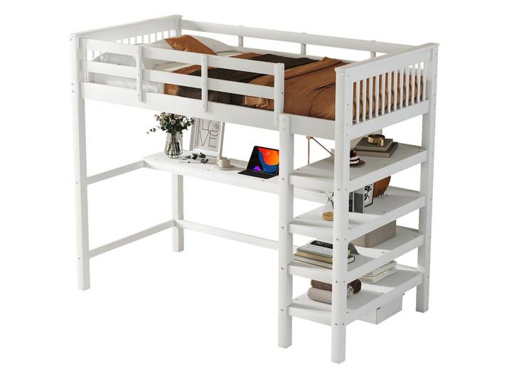 Flora Grace Hochbett 90/200 cm Weiß mit Schreibtisch und Ablagefächern, 90x200 cm, Babymöbel & Kindermöbel, Kinderzimmer & Jugendzimmer, Kinderbetten, Hochbetten