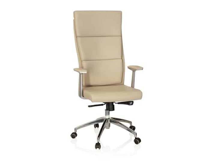 hjh OFFICE 600420 Chefsessel Monza 20 Leder Beige Bürostuhl gepolstert, hohe ergonomische Rückenlehne