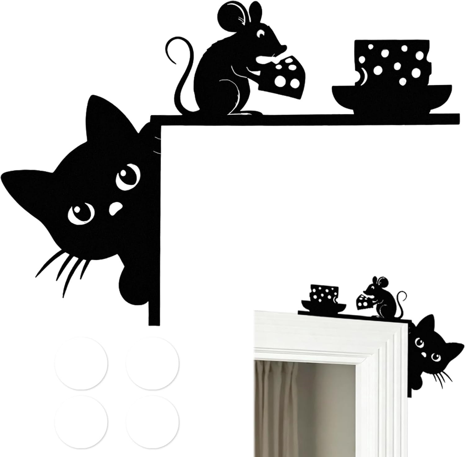 Vemera Deurframe Decoratie Kat en Muis met Kaas met Zelfklevende Accenten