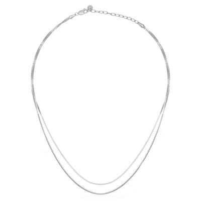 Collierkettchen CAÏ "925/- Sterling Silber Venezianer Kette rhodiniert zweireihig", silber (weiß), Halsketten, Damen, 45cm, Silber 925 (Sterlingsilber), L: 45 B: 2mm, glänzend, B:2mm