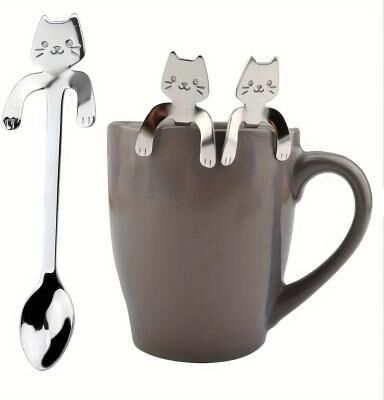 Uplifted Goods Lovely Cat Shape Stainless Steel Coffee And Dessert Spoon gold Cat