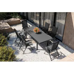 KETTLER BasicPlus Pro Garten-Essgruppe, 6 Personen, ausziehbarer Tisch 180–240 cm, Aluminium/Textilene
