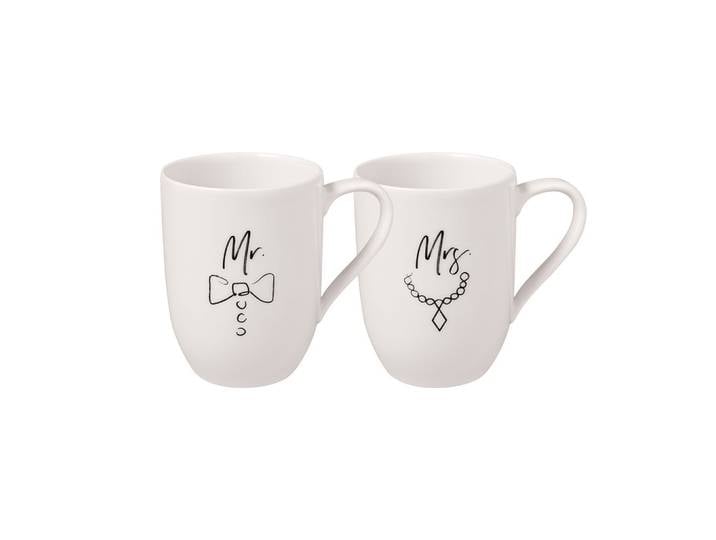 KAFFEEBECHER MR AND MRS Statement weiß 280 ml 2er Set