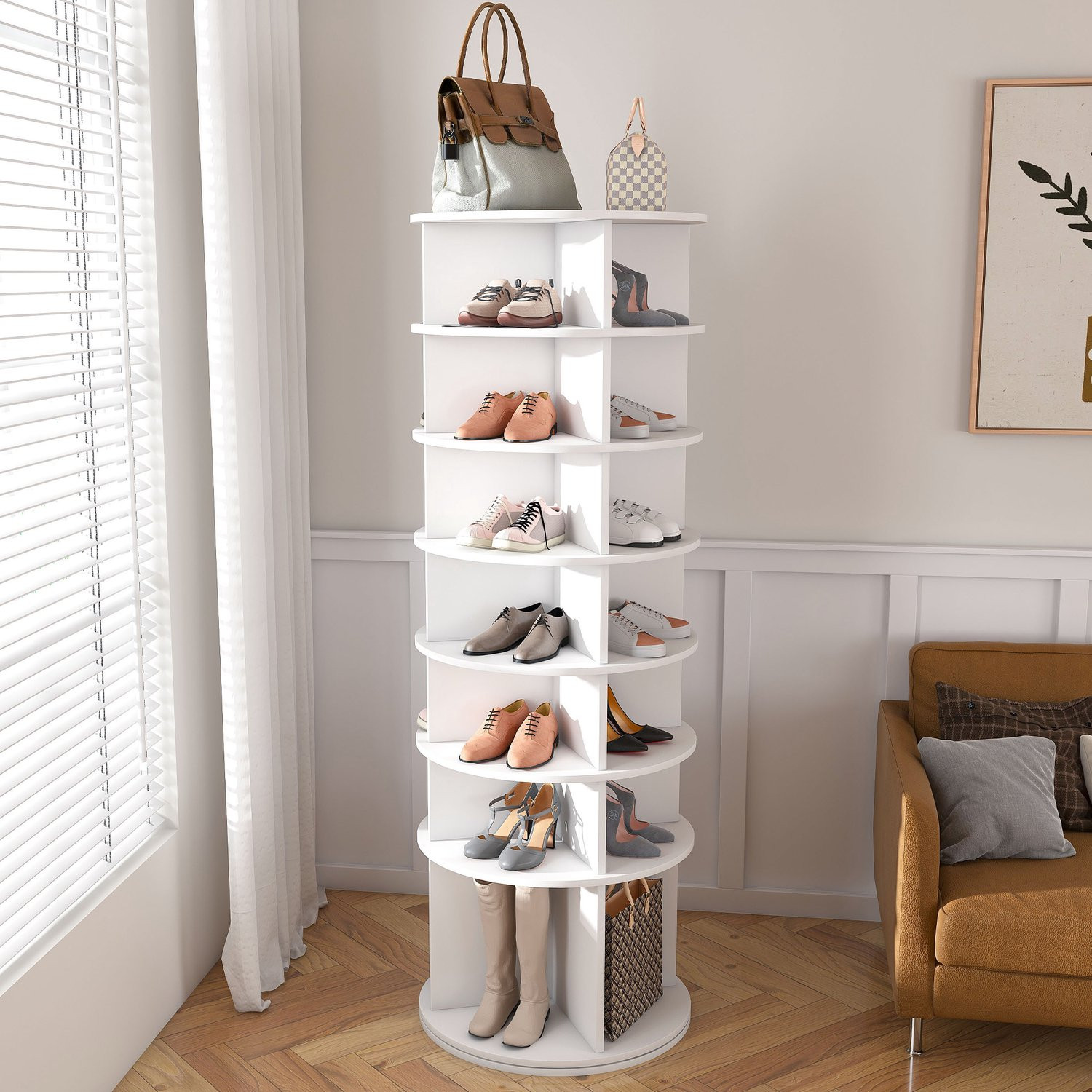 CHICFURN Draaibare schoenenkast met 7 lagen - Wit