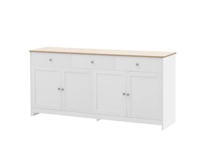 Buffet blanc effet bois 4 portes 3 tiroirs style campagne