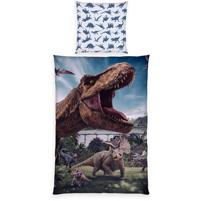 Bettwäsche JURASSIC WORLD "Jurassic World", bunt, B/L: 135cm x 200cm, 1 Stk., 1 Stk., Renforcé, B/L: 80cm x 80cm, 2 Stk., Renforcé, Obermaterial: 100% Baumwolle, Bettwäsche, Bettwäsche, Wendebettwäsche