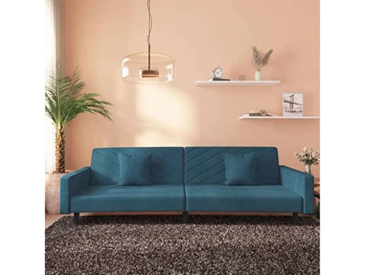 Xolmizyn Schlafsofa 2-Sitzer, Samt Klappcouch mit 2 Kissen, Blau Platzsparend für Gäste, 2-in-1 Umwandlung, Robuster Holzrahmen
