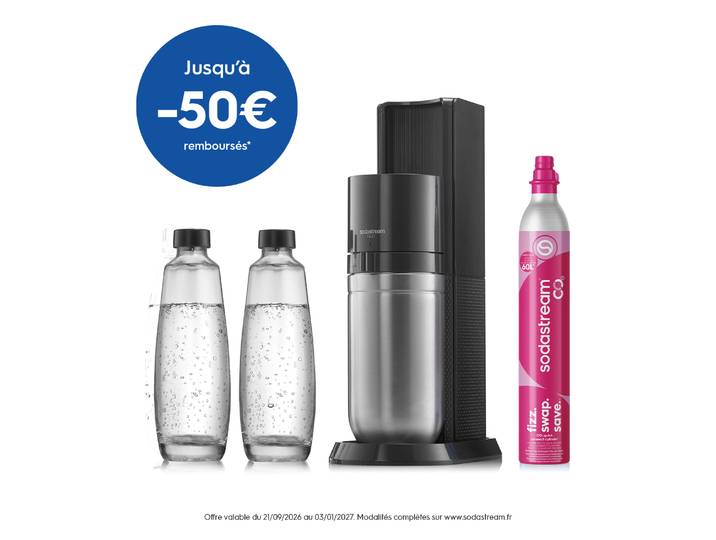Machine à eau pétillante Noir + 2 carafes en verre d'1 L SODASTREAM