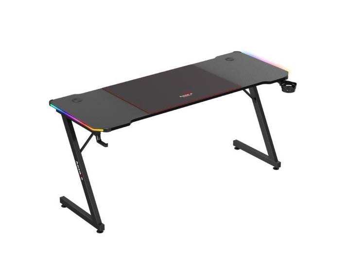 Bureau gaming - HUZARO - Hero 4.8 - Plateau 160x60 cm - LED RGB - Crochet casque & porte-gobelet