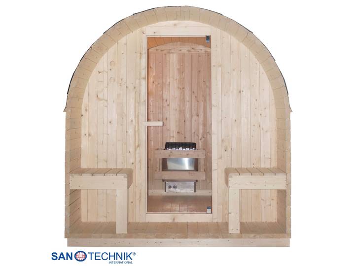 Sauna SANOTECHNIK Außensauna ISLAND , natur, Saunaofen, integrierte Steuerung, 8 kW, Saunen, Sauna, 2 oder 4 Personen; inkl. 3,6 kW oder 8 kW Saunaofen und Saunasteine