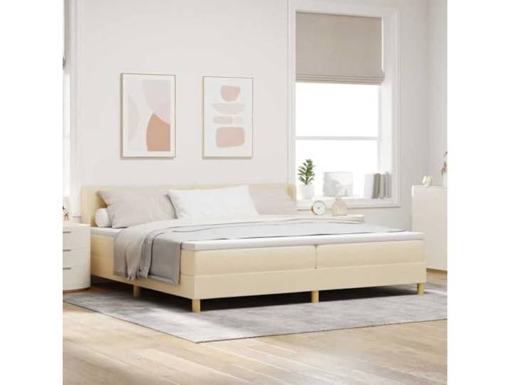 HGFDSAWE Boxspringbett Creme 200 x 200 cm Stoff Schlafzimmer Möbel Inklusive Matratzen & Topper, 2-fach verstellbares Kopfteil, Kiefernholz-Rahmen