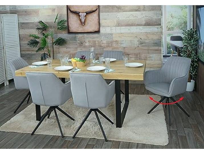 Mendler 6er-Set Esszimmerstuhl HWC-L79 Stoff/Textil - hellgrau