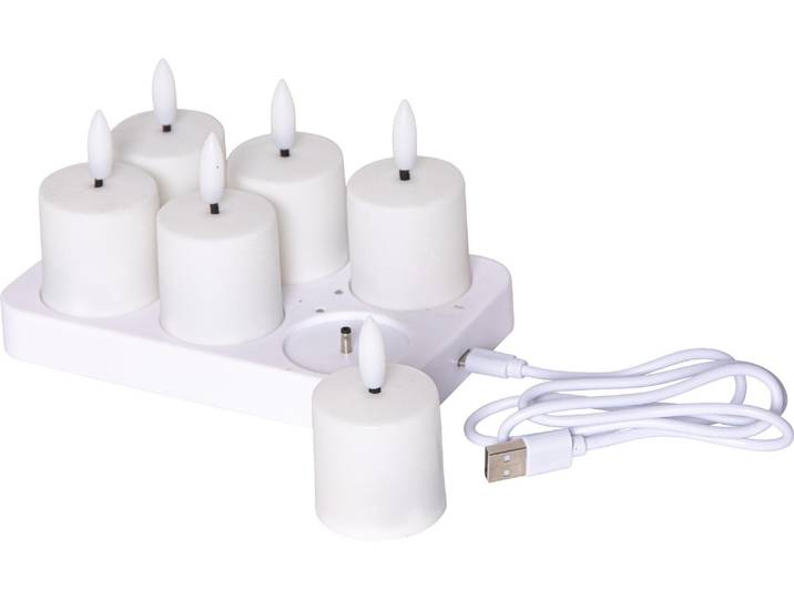 LED-Kerze Set Flamme Charge, 6 Stück , weiss (weiß), B:14cm H:8,5cm Ø:9cm, Kunststoff, PARFORCE TRADITIONAL HUNTING, Kerzen, LED-Kerze