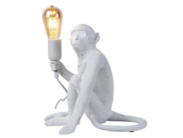 Lampe de table singe en résine style industriel, E27, blanche