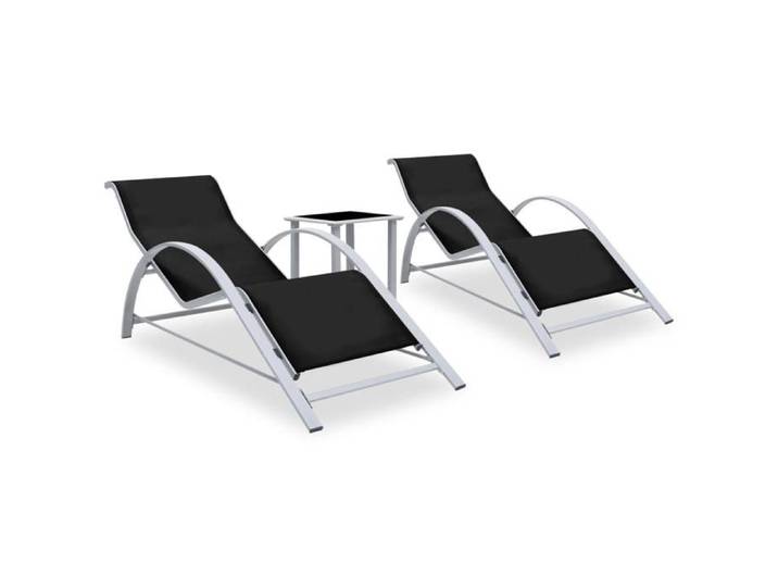 NEW 2025  Transats/ Chaises longues - lot de 2 - avec table aluminium noir @@1999