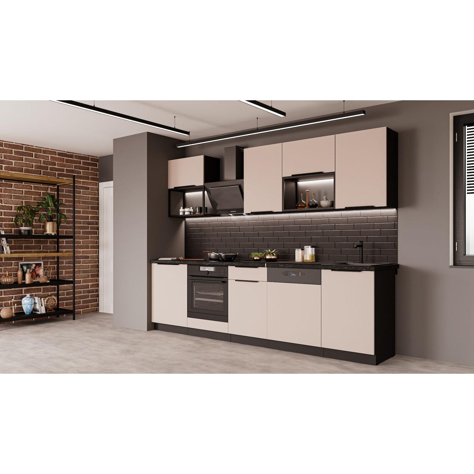 Küche ARONA BASIC LOFT 280 Küchenzeile Küchenblock Einbauküche Kaschmir Schwarz