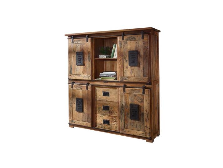 Highboard mit 4 Rolltüren Mango massiv 150 cm - EMANUEL