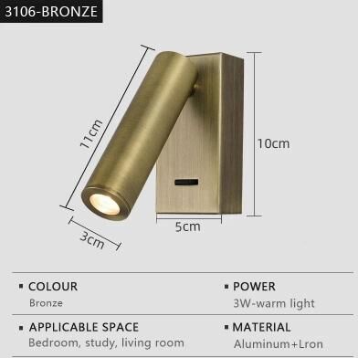 Useful Little Things Modern LED Wall Reading Lamp With USB Charging Port, Switch, And Rotatable Head For Bedside And Living Room 3106 bronze