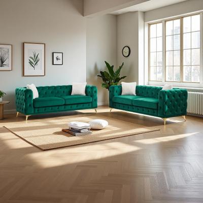 ZWYO HOSIMU Velvet Sectional Sofa Set with Solid Wood Frame and 4 Cushions (6-Seat)