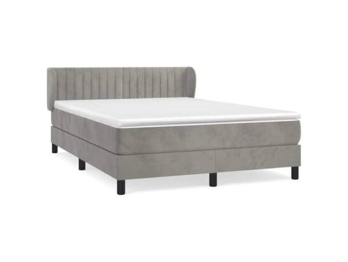 PUGYNBK Boxspringbett aus Samt, Hellgrau, 140 x 200 cm Verstellbares Kopfteil, Taschenfederkernmatratze, mittelhart, mit Schutz