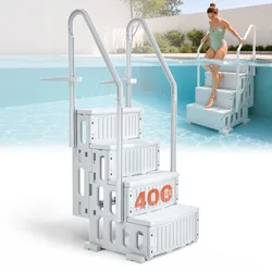 VEVOR Schwimmbadleiter, 4-stufige Treppe mit Doppelhandlauf & rutschfesten Hochleistungsstufen, 180 kg Tragkraft, für 122–137 cm große eingebaute & oberirdische Pools mit jeder Terrassenoberfläche