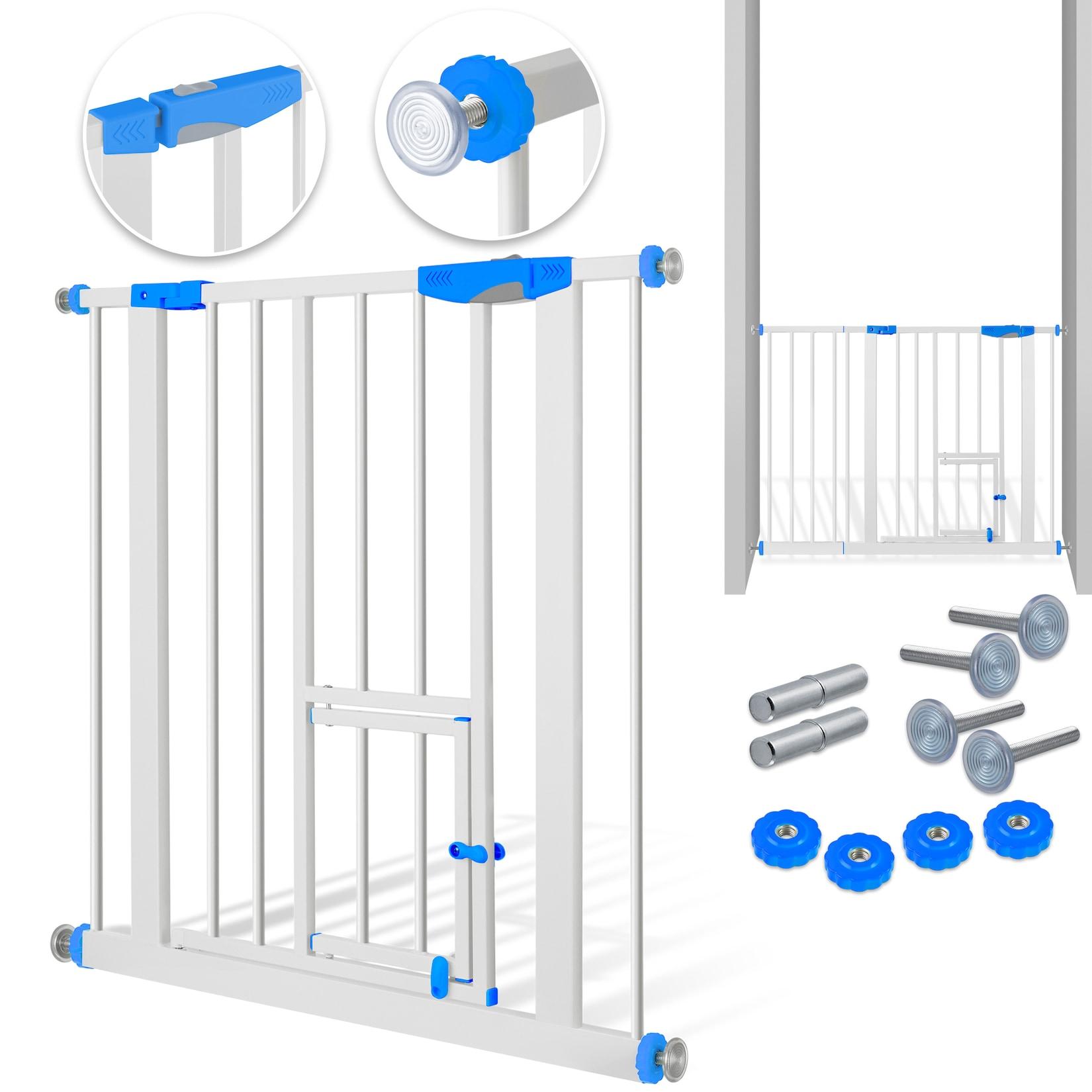 KIDIZ® Absperrgitter zum Klemmen mit Katzenklappe, Türschutzgitter, Autoclose Kinder Treppengitter ohne Bohren 90° Stopp Schutz, schwenkbar, Treppenschutzgitter