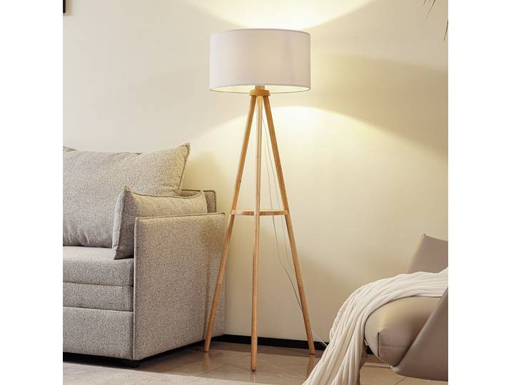 Adamio Lampadaire Blanc - Lindby - Salon / séjour - Rustique - Tissu / textile - À ampoule unique