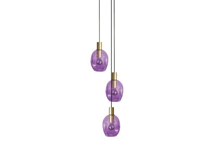 Lustre métal or abatjour verre violet